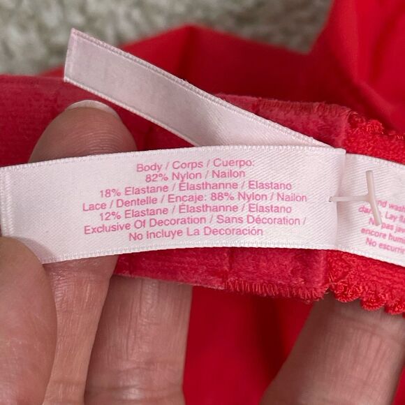 Victoria's Secret Red Padded Underwire 36C Babydoll Chemise Slip Dress Lace Trim - Picture 11 of 15